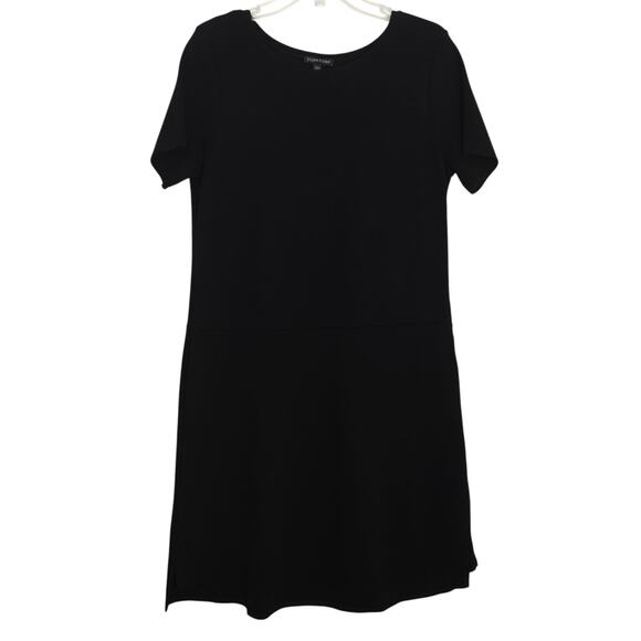 Eileen Fisher Tencel Jersey Dress Size Medium Black Stretch Short Sleeves A-Line - Picture 1 of 6